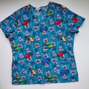 Dr Seuss one fish two fish nurse uniform scrub top Large